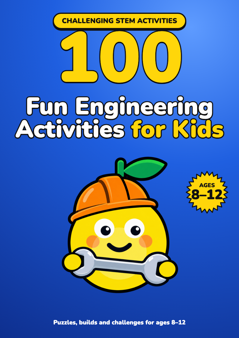 Engineering Workbook for Kids cover: Pip the engineer holding a spanner